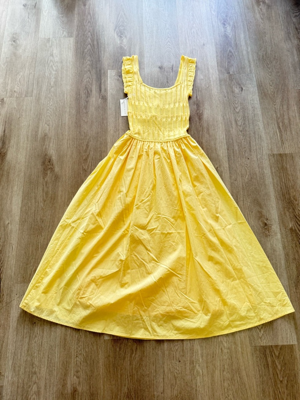 moon river august yellow ruffle knit bodice midi summer sun dress size small NEW - Picture 6 of 8